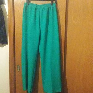 Roamans Bend Over green slacks, size 14W. Wide leg.